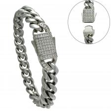Stainless Steel Cuban Link Bracelet with CZ Stones
